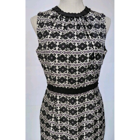 Milly Of New York Black/Multicolor Silk  Print Lined Dress W/Ribbon Detail Sz 6 - Picture 2 of 11